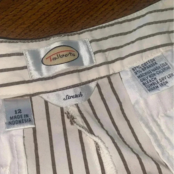 Talbots Stretch Cuffed Pants Size 12 Cream & Brown Striped - Picture 6 of 10